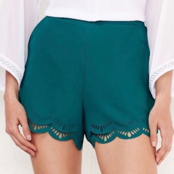 LC Lauren Conrad Pants - Teal scalloped laser cut hem dress shorts